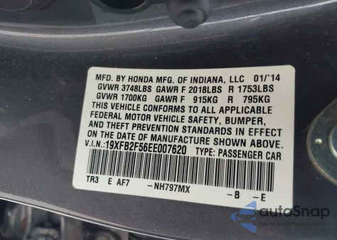 2014 Honda Civic Lx from USA, damaged, VIN 19XFB2F56EE007620